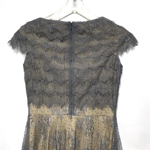 Tadashi Shoji Metallic Lace Tiered Rosette Dress 2 - Picture 10 of 14